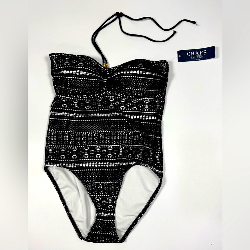 Chaps One-Piece Lace Halterkini Swimsuit size 12